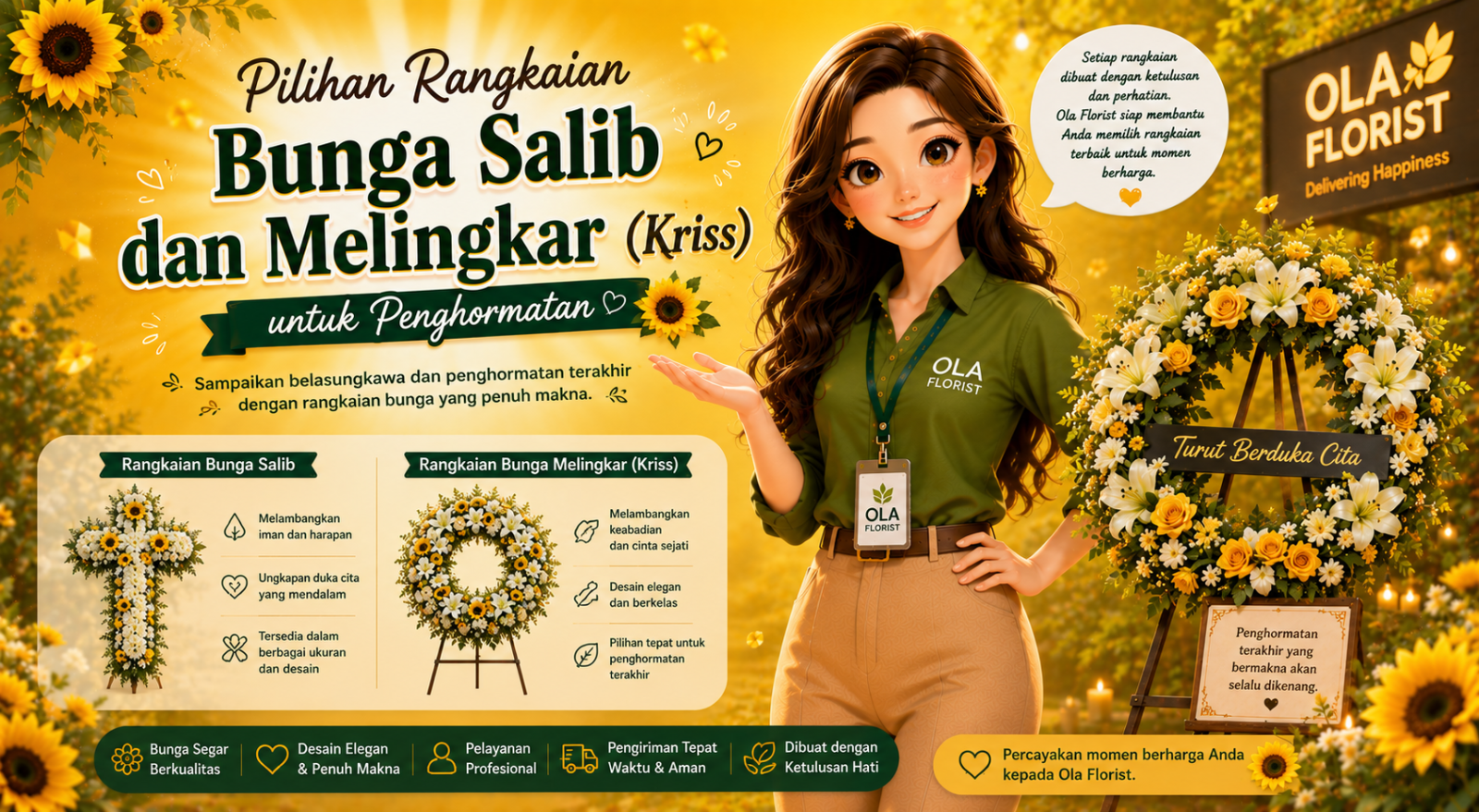 Pilihan Rangkaian Bunga Salib dan Melingkar (Kriss) untuk Penghormatan